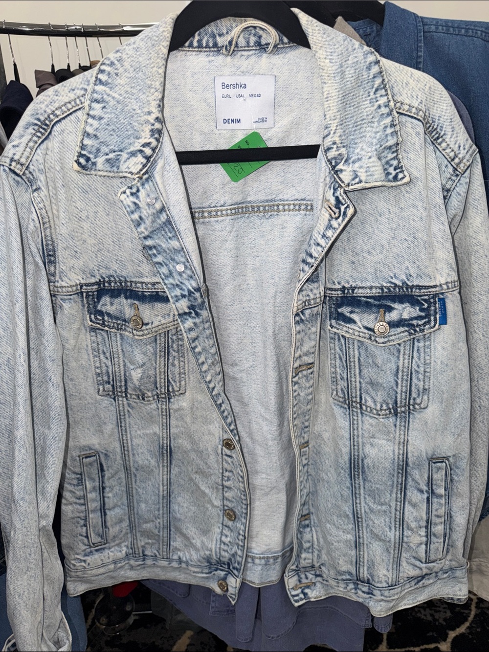 Bershka Acid Wash Denim Jacket in Light Blue